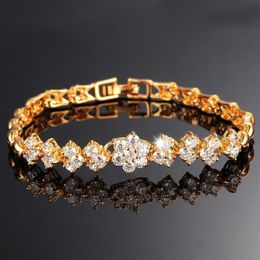 Flowers Diamante Bracelets Transparent Zircon 18k Gold Trendy Classic Designer Accessories Women Link Chain Charm Bracelet Iced Ou287A