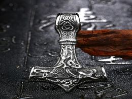 Vintage Men039s Stainless Steel Pendant Necklace Engraving Viking Hammer Mjolnir Norse Jewelry292s99476023572835