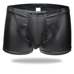 Underpants Men Sexy Open Crotch Boxers Faux Leather U Convex Pouch Gay Wear Plus Size Jockstrap Fetish Erotic Lingerie 11