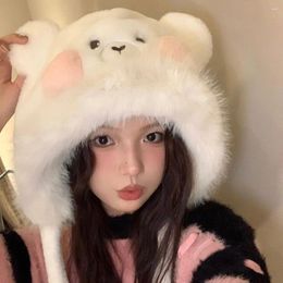 Berets Bear Winter Hats Fur Big Kitten Cap Korean Soft Warm Hat Lady