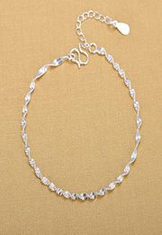 925 Sterling Silver Fashion Simple Elegant ed Link Chain Bracelets Jewellery For Woman Wave Anklet Gifts3222574