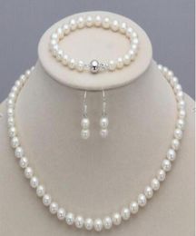 78MM Natural White Akoya Cultured Pearl necklace Earrings set 17quot1152929
