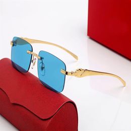 Designer sunglasses leopard head square Gradient Lenses mens and womens fashion glasses gold silver metal frame frameless rectangu251H