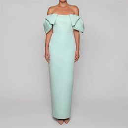 2024 New Mint Green Evening Party Dress Long Big Bow Floor Length Off Shoulder Satin Sheath Prom Formal Gowns Arabic Dubai Robe De Soiree