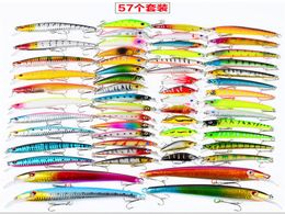 57pcslot ABS Plastic High Quanlity Fishing Lures Set Mixed 8 styles Minnow Lure Crank Bait Pencil and Rattlin Baits1963158