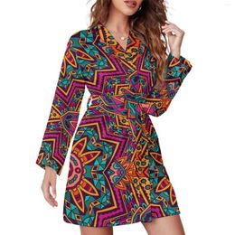 Women's Sleepwear Tribal Print Boho Pyjama Robe V Neck Colourful Graphic Bathrobe Women Long-Sleeve Pyjamas Robes Autumn Comfortable Dresses