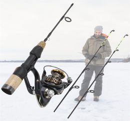 60cm 2 Tips Rod Reel Combos Winter Ice Fishing set Pole Tackle Carbon pole fishing rod with reel 2111235533100