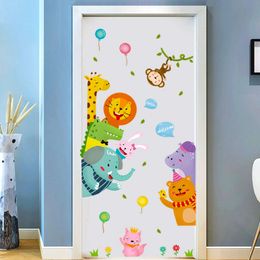 Cartoon Cute Animals Door Stickers Anime Wall Stickers for Kids Room Living Room Decorative Stickers Wall Decals Home Decor Pvc
