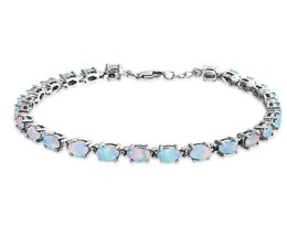 Silver Charm bracelet White opal fire 925 sterling silver 925 sterling synthetic opal oval tennis bracelet 826inch For Women Fash2264747