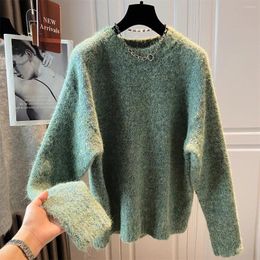 Women's Sweaters Round Neck Cozy Aesthetic Knit Sweater Solid Color Elegant Loose Design Sense Long Sleeve Sweet
