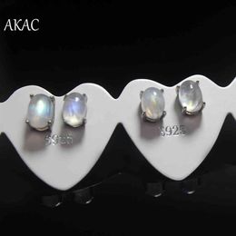 2pairs set Approx 5 7mm natural rainbow moonstone 925 silver stud earrings 210323313v