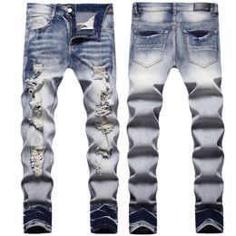 Mens Jeans Cool Style Luxury Fashion Embroidered Patches Slim Fit Jeans Ripped Skinny Jeans for Men,Fashion Biker Jeans Stretch Moto Cargo Denim Pants
