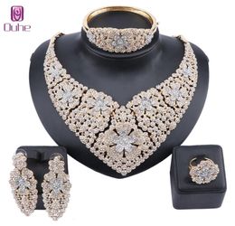 New Fashion Wedding Jewellery Statement Gold Colour Crystal Rhinestones Necklace Earrings Bangle Ring Bridal Jewellery Set6113902