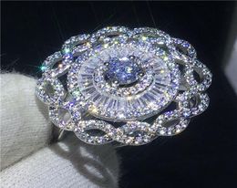 Majestic Sensation Big Flower ring 925 Sterling silver Diamonique Cz Engagement wedding band ring for women Bridal Jewelry1097822