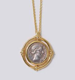 Pendant Necklaces Fashion Jewellery Solid Carved Ancient Roman Coin Necklace Plating 18K Gold Boutique Gift Whole1130969