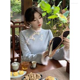 Ethnic Clothing Chinese Style Autumn Winter Gentle Temperament Dress Female Elegant Embroidery Daily Qipao Vintage Cheongsam