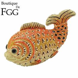 Boutique De FGG Mini Size Bling Fish Clutch Women Crystal Evening Bags Bridal Wedding Handbags Party Dinner Purse 220818201l