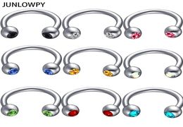 mix 614mm Silver Septum Gem Eyebrow Piercing 100pcslot with 10 color Body Piercing 16G Nose Hoop Tragus Ear Body Jewelry Men9895670