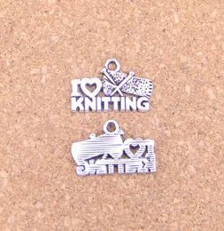 92pcs Antique Silver Bronze Plated I love knitting Charms Pendant DIY Necklace Bracelet Bangle Findings 2012mm9870398