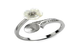 White Shell Flower Ring Blank Jewelry Settings Pearl Rings Semi Mount 925 Sterling Silver 5 Pieces4577388