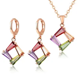 Necklace Earrings Set Square Fashion 2 Pieces Rose Gold Colors Delicate And High Temperament Match Different Occasions