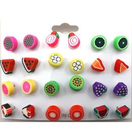 Cute Fruit Shape Earring Studs For Girls Mixed Lot Polymer Clay Earrings 100 Pairs Whole247p