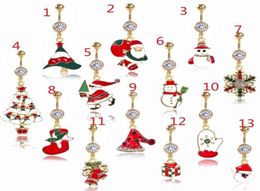 DS8 New Christmas belly button ring piercing red woman body Piercing Jewellery rhinestones tree Navel bar 14G stainless steel8966224