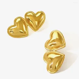 Dangle Earrings Peri'sbox Water Resistant Gold Pvd Plated Puffed Heart Post For Women Stainless Steel Fashion Statement Earring Trendy