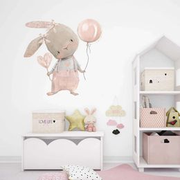 Lovely Cartoon Smiling Rabbit Wall Stickers for Kids Room Balloon Bunny Wall Decals Home Decoration