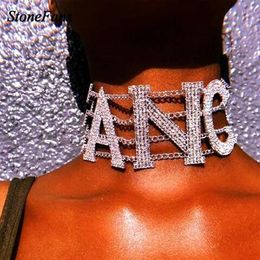 Stonefans SEXY FANCY NASTY Letter Crystal Choker necklace for Women Multilayer Bib Collar Necklace Rhinestone Party Jewelry255e
