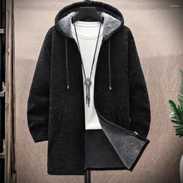 Men's Suits Trendy Men Jacket Mid-Length Zipper Knitting Solid Colour Male Coat Streetwear