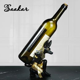 Decorative Objects Figurines SAAKAR Resin Egyptian Anubis Dog Cat God Wine Rack Bottle Holder Storage Statue Home Living Room Desktop Decor 231212