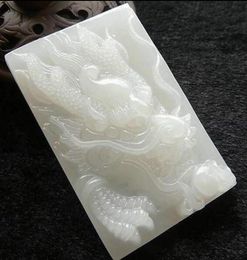 New Natural Jade China White Green Jade Pendant Necklace Amulet Lucky Dragon White Fly Statue Collection Summer Ornaments Natural 1761303