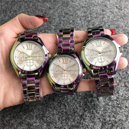 Fashion M design Brand Watches women Girl 3 Dials colorful style Metal steel band Quartz Wrist Watch M97296o