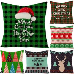 40 Styles New Christmas Pillow Case Plaid Linen Pillow Covers Square Sofa Decorative Pillow Cushion Cover Xmas Pillowslip Home Decor BJ