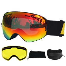 Ski Goggles LOCLE Double Layers Ski Goggles Anti-fog UV400 Spherical Ski Glasses Skiing Snow Snowboard Goggles Ski Eyewear Brightening Lens 231212