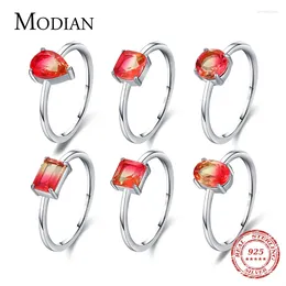 Cluster Rings Modian Pure 925 Sterling Silver Rainbow Tourmaline Female For Women Geometric 6 Shape Finger Wedding Fine Jewellery