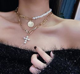 Design Imitation Pearls Choker Necklace Female Pendant Necklaces Women Gold Colour 2019 Fashion Summer Coin Jewelry1545400
