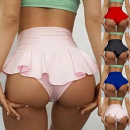 Women's Shorts Women Sexy Sports Tennis Mini Skirt Solid Color Anti-emptied Pantskirt Girl Gym Figure Skating Dance Pant Pleated Ruffled
