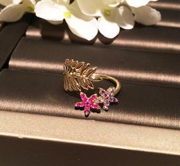 Open adjustable diamond zirconia flower leaves pretty rings luxury designer fashion rings for women girls gifts1460584