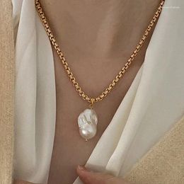 Pendant Necklaces ALLME Classic Irregular Baroque Pearl Gold Silver Colour Box Chain Beads Necklace For Women Party Jewellery