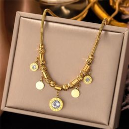 Pendant Necklaces Stainless Steel Vintage 18K Gold Plated Roman Turquoise Necklace Women's Fashion Jewellery Resistant