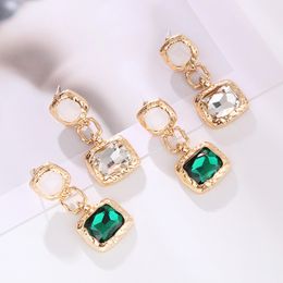 New Golden Fashion White Black Crystal Geometric Dangle Earring For Women Girl Fashion Simple Texture Drop Earring Accessories