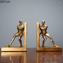 Decorative Figurines Creative Abstract Golden Naked Man Sculpture Bookend Desktop Decoration Resin Art Figure Figurine Crafts Modern Home