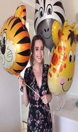 Mini hayvan folyo balonlar doğum günü partisi dekor bebek sunar çocuk oyuncaklar aslan maymun zebra geyiği inek hayvan başı havalı balon5654769