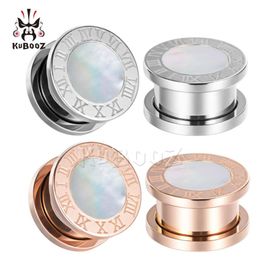 KUBOOZ Stainless Steel White Shell Roman Numerals Ear Plugs Piercing Tunnels Earring Gauges Body Jewellery Stretchers Expanders Whol7169098