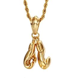 Men039s Sport Pair Boxing Glove Pendant Necklace Fitness Stainless Steel Workout Jewelry 18K Gold Plated9220585