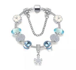 16 to 21CM light blue crystal charm bracelet oriental cherry charms beads fit bangle chain DIY Accessories Jewelry as valentine gift with box or nylon bag9456819