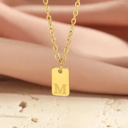 Chains Tiny Square Initial Letter Necklaces Women Golden Plated Stainless Steel Engraved Necklace Aesthetic Birthday Jewelry