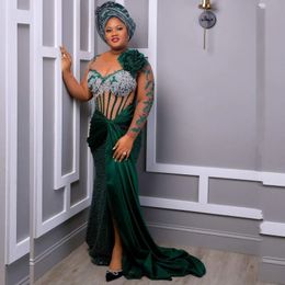 African Green Evening Dresses For Women Sequin Mermaid Prom Gowns Beading Bridal Reception Party Dress Robes De Gala 322
